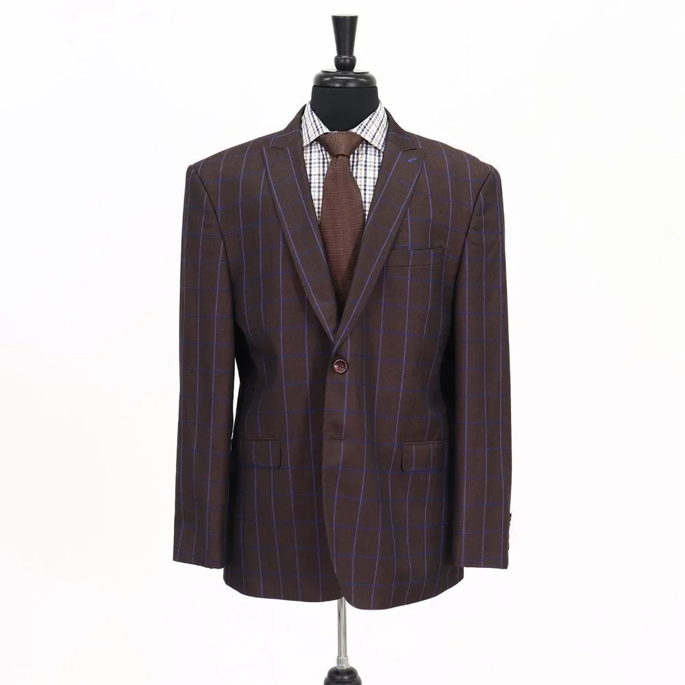 Agiboss 44R Brown Check 2-Button Sport Coat Blazer Jacket G086